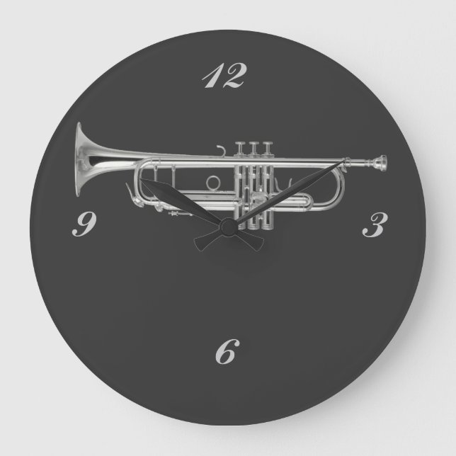 Grande Horloge Ronde Shiny silver trumpet on charcoal background (Recto)
