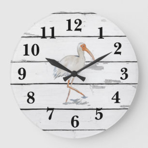 Grande Horloge Ronde Shiplap White Ibis Florida Bird Beach