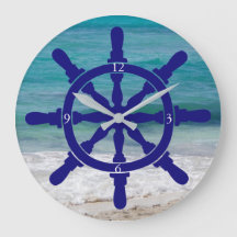 Ship's Ocean Background Large Clock