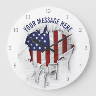 Grande Horloge Ronde Shredded, Ripped and Torn American Flag Large Cloc