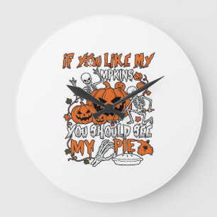 Grande Horloge Ronde Si vous aimez les citrouilles Pie de squelette d'H