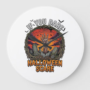 Grande Horloge Ronde Si vous osez Halloween Faire peur Main de zombie P