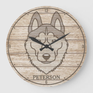 Grande Horloge Ronde Siberian Husky NAME Arctic Chukcha Spitz Puppy Dog
