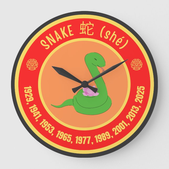 Grande Horloge Ronde Signe chinois de serpent d'astrologie (Recto)