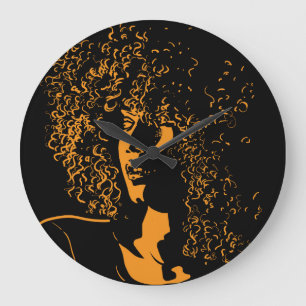 Grande Horloge Ronde Silhouette africaine : Contraste Vintage.