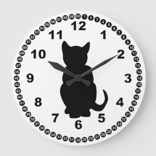 Grande Horloge Ronde Silhouette Chat Noir Le Mur Carré Familier de la s