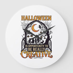 Grande Horloge Ronde Silhouette Créatif Enfants Halloween Croissant De 