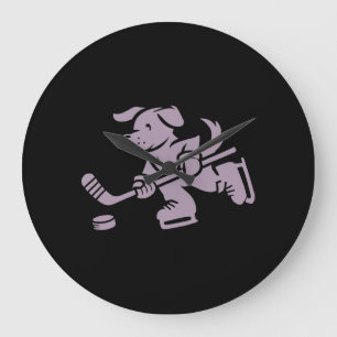Grande Horloge Ronde Silhouette de chien Retriever d'or Labrador Hockey