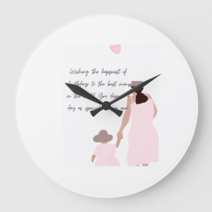 Grande Horloge Ronde Silhouette de cœur rose de mère et fille