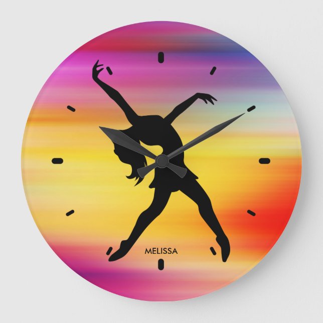 Grande Horloge Ronde Silhouette De Danseur Noir Sur Arrière - plan Abst (Recto)