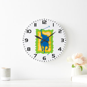 Grande Horloge Ronde Silhouette de joueur de polo Sports équestres mode