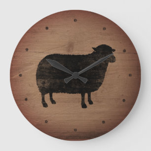 Grande Horloge Ronde Silhouette de mouton noir style rustique