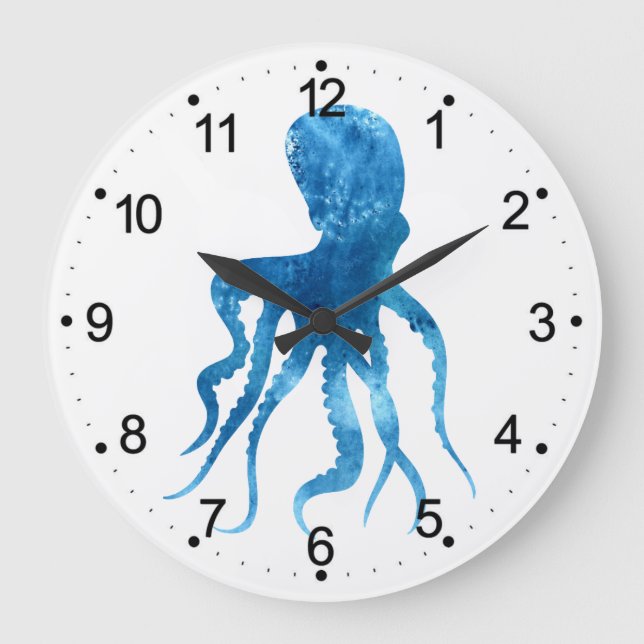 Grande Horloge Ronde Silhouette de poulpe aquarelle (Recto)