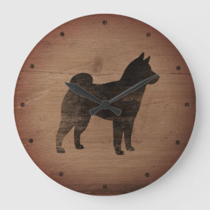 Grande Horloge Ronde Silhouette de Shiba Inu rustique