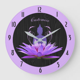 Grande Horloge Ronde Silhouette de yoga zen Lotus élégant pour la médit