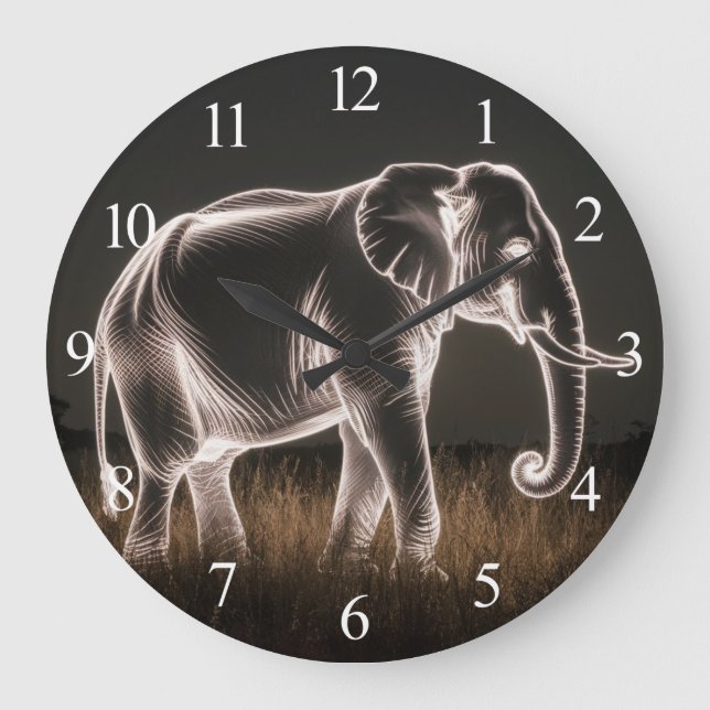 Grande Horloge Ronde Silhouette d'éléphant lumineux (Recto)