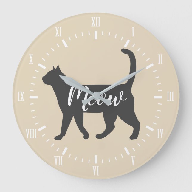 Grande Horloge Ronde Silhouette et Taupe gris de chat de Meow (Recto)
