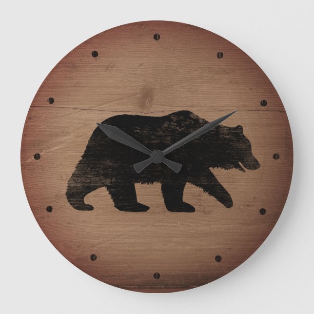 Grande Horloge Ronde Silhouette pour ours grizzli style rustique (Recto)