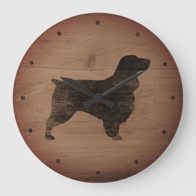 Grande Horloge Ronde Silhouette Spaniel Field Style Rustique (Recto)