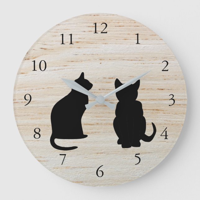 Grande Horloge Ronde Silhouettes de chats modernes, animaux de compagni (Recto)