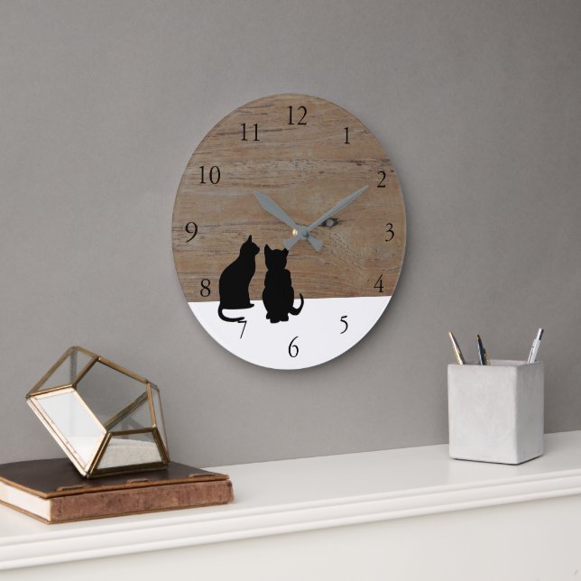 Grande Horloge Ronde Silhouettes de chats modernes, animaux de compagni (Bureau)
