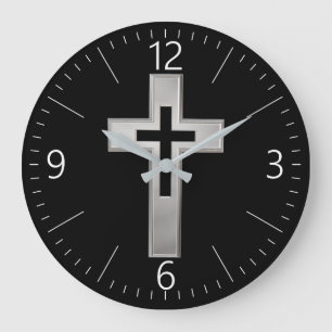 Grande Horloge Ronde Silver Christian cross