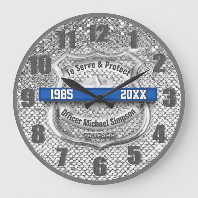 Grande Horloge Ronde Silver Custom Blue Line Police Agent Retraite (Recto)