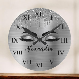 Grande Horloge Ronde Silver Glitter Sparkle Eyelashes Monogram