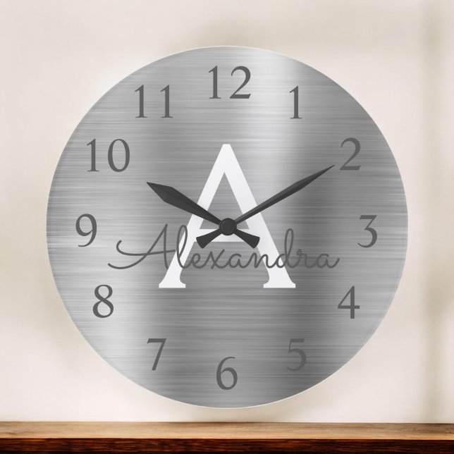 Grande Horloge Ronde Silver Metallic Monogram (Créateur téléchargé)