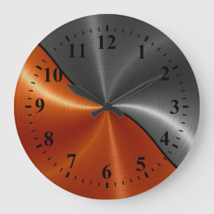 Grande Horloge Ronde Silver Orange Stainless Steel Metal