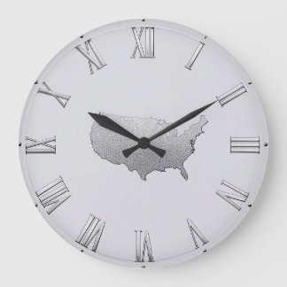 Grande Horloge Ronde Silver USA Map with Roman Numerals