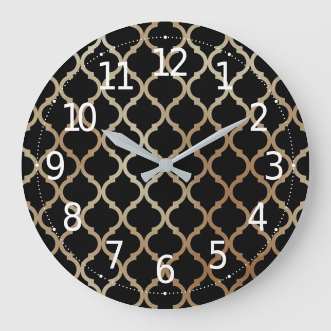 Grande Horloge Ronde Simple Elegant Moderne Or Motif marocain | (Recto)