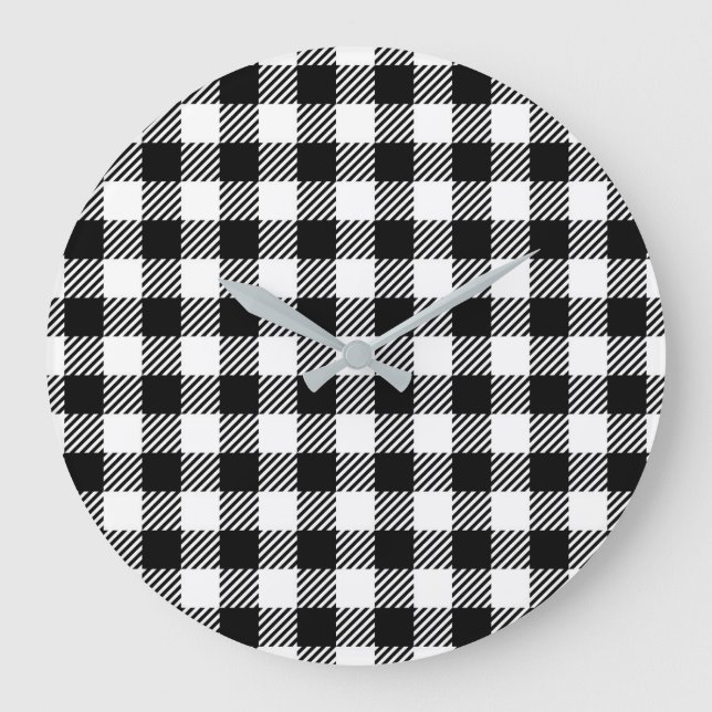 Grande Horloge Ronde Simple Monochrome Buffalo Plaid Pattern (Recto)
