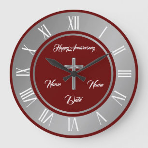 Grande Horloge Ronde Simple Personnaliser Argent Anniversaire