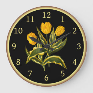 Grande Horloge Ronde Simple Tulipe précoce Jaune 006 ~ Art botanique ~
