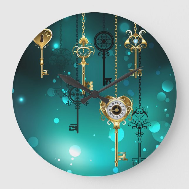 Grande Horloge Ronde Skeleton Keys on Green Background (Recto)