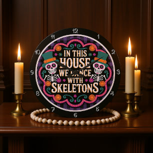 Grande Horloge Ronde Skeletons Dance House Halloween Graphisme
