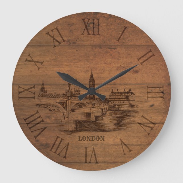 Grande Horloge Ronde Sketched london city roman numerals wooden clock (Recto)