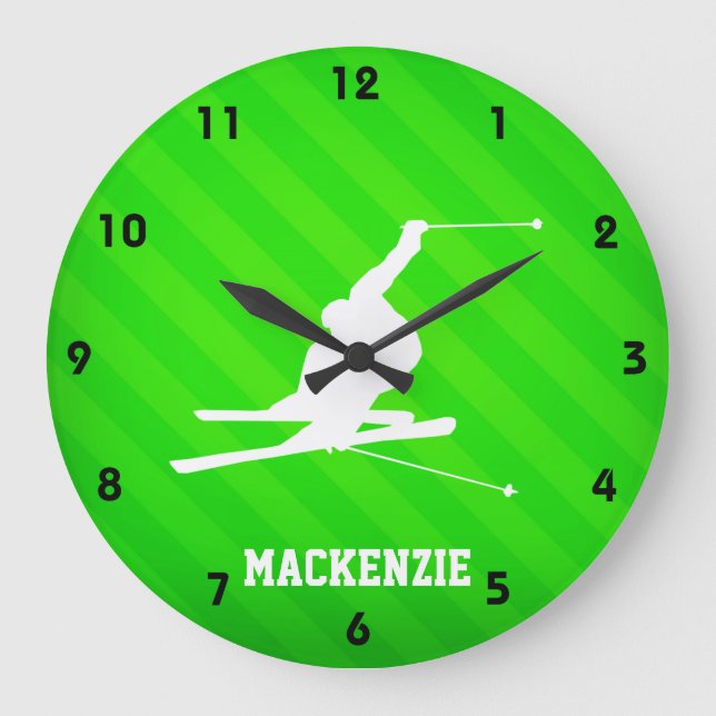 Grande Horloge Ronde Ski De Neige ; Neon Green Stripes (Recto)