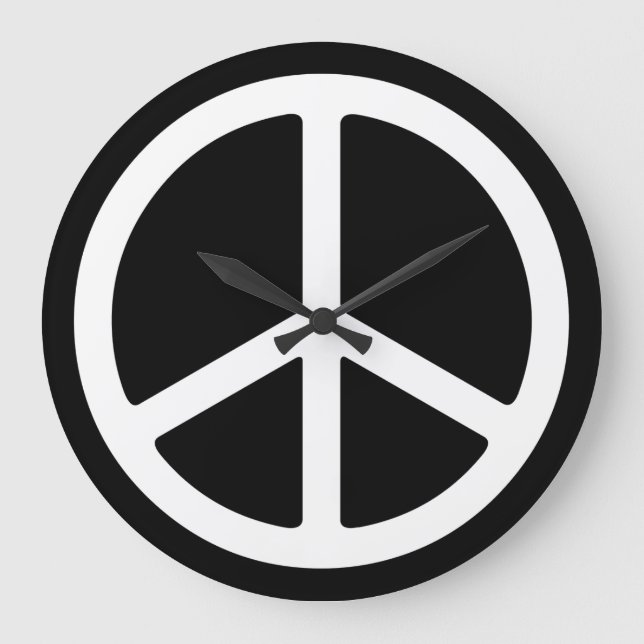 Grande Horloge Ronde Skinny White Peace Sign on Black Wall Clock (Recto)