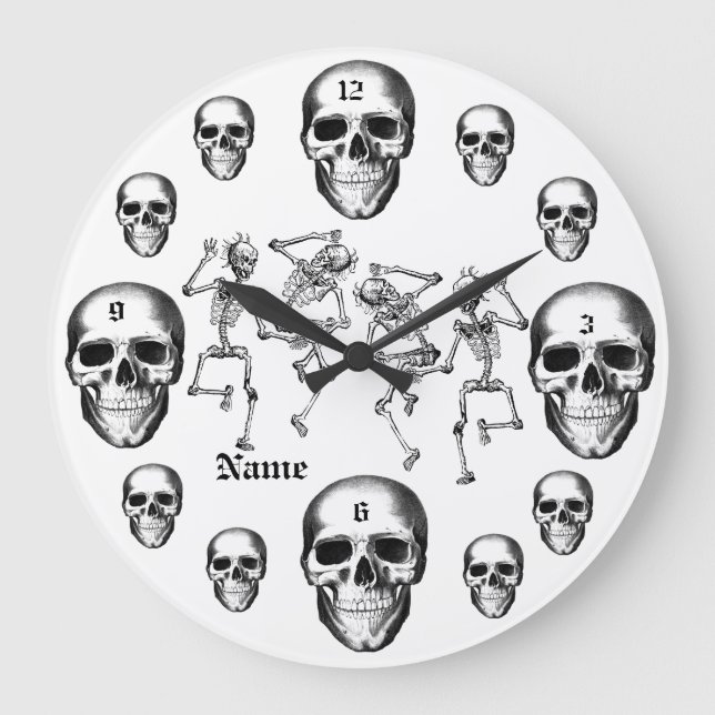 Grande Horloge Ronde Skull Skeletons Add Name Modern Acryllic Clock (Recto)
