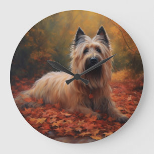 Grande Horloge Ronde Skye Terrier à l'automne Feuilles automne Inspire