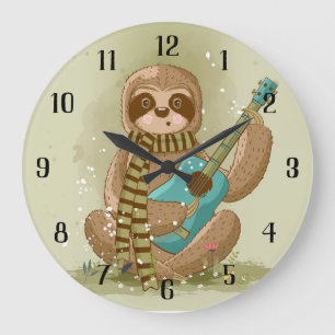 Grande Horloge Ronde Sloth avec guitare