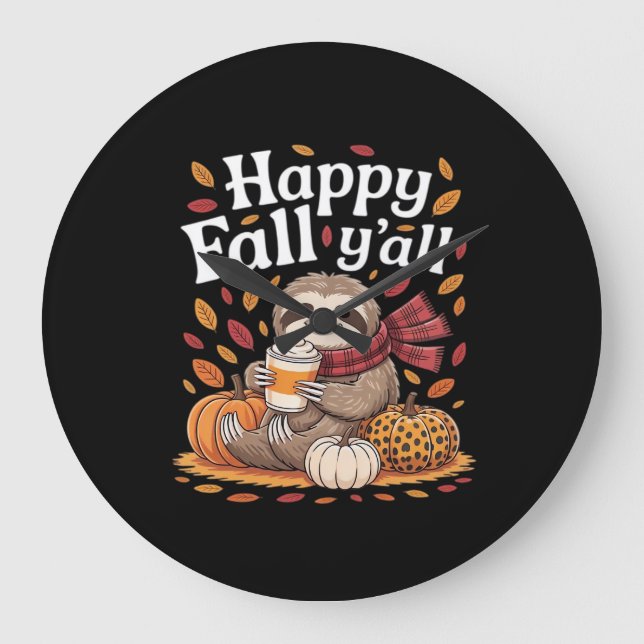 Grande Horloge Ronde Sloth tenant citrouille épices heureux automne Yal (Recto)