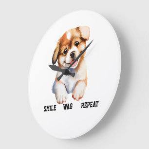 GRANDE HORLOGE RONDE SMILE QUEUE RÉPÉTER -CHIEN MIGNON