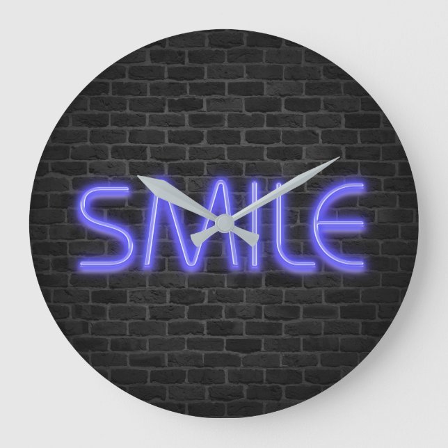 Grande Horloge Ronde SMILE texte dans néon lumières sur brique (Recto)