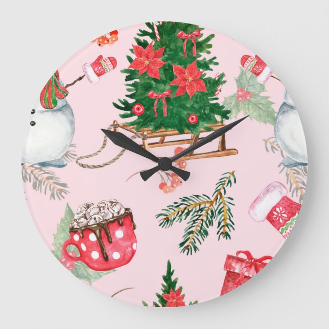 Grande Horloge Ronde Snowman de Noël Motif sans voile. (Recto)