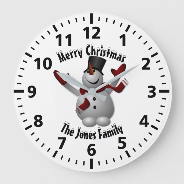 Grande Horloge Ronde Snowman de Noël personnalisé (Recto)