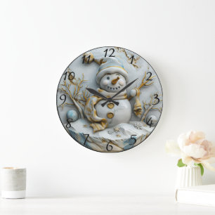 Grande Horloge Ronde Snowman en hiver Wonderland