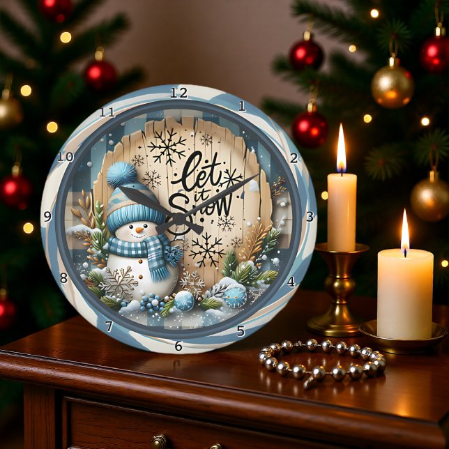 Grande Horloge Ronde Snowman Let It Snow Blue (Créateur téléchargé)